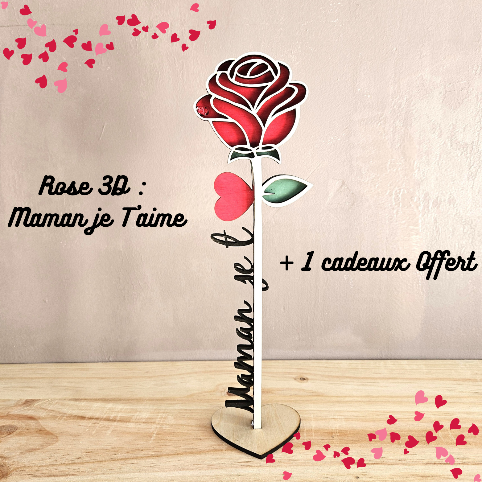 🌹Décoration Rose 3D Maman je t'aime